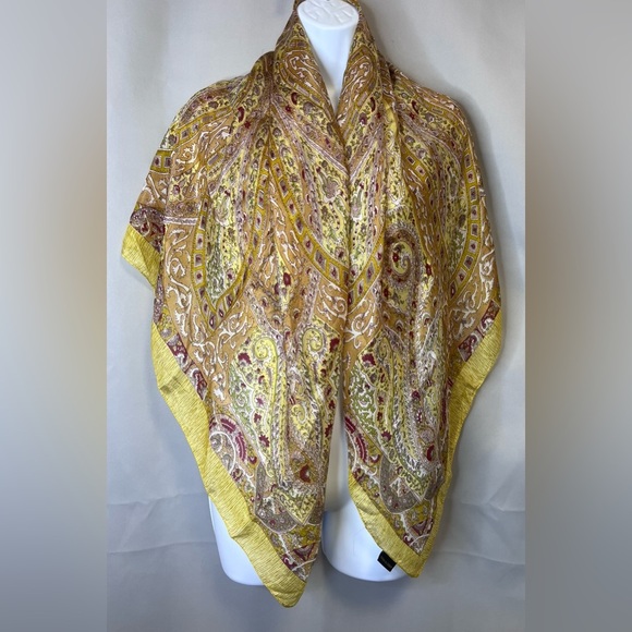 Used Art Silk Print  Scarf Casual Woman Yellow - Picture 1 of 12